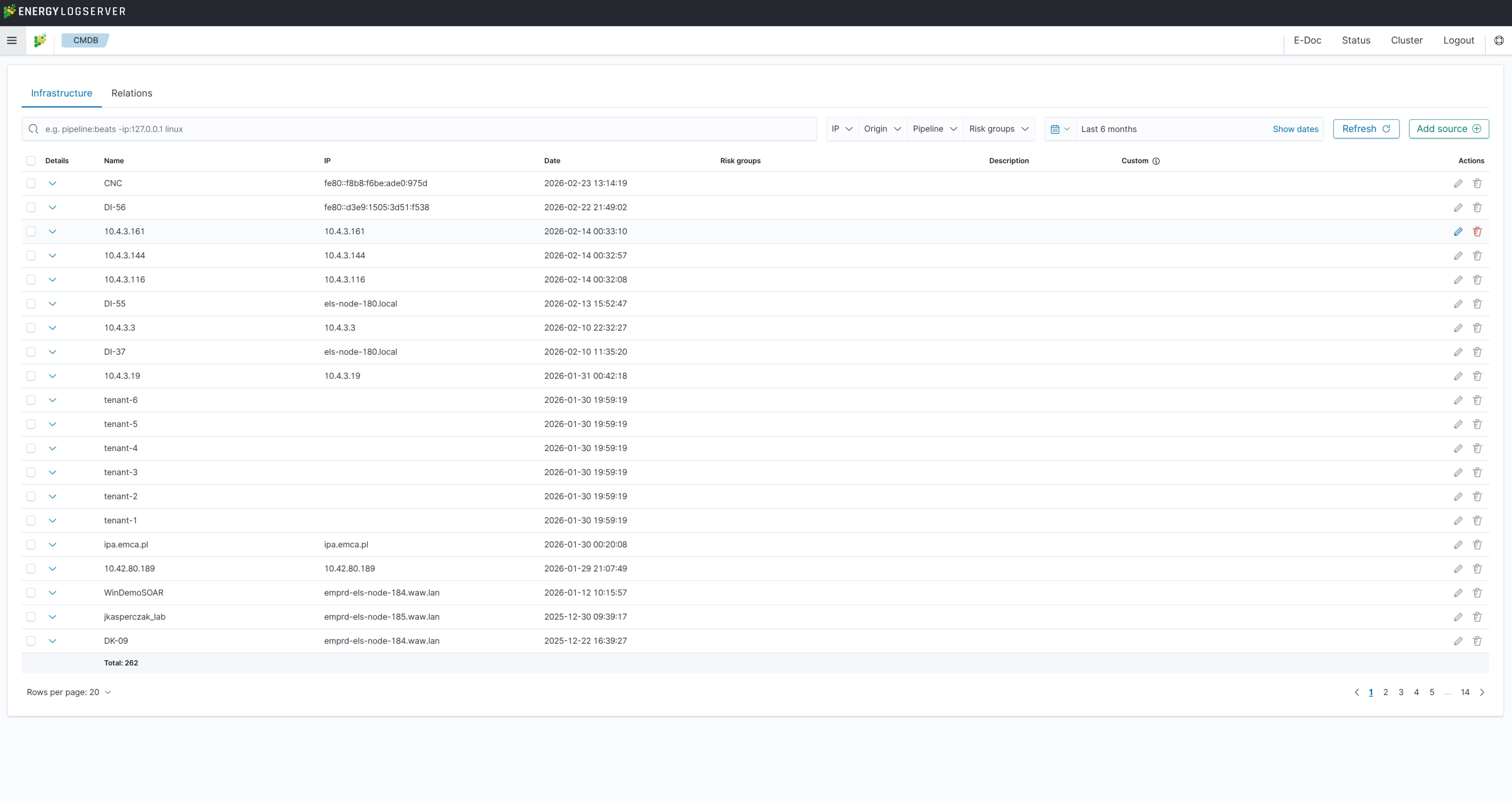 Infrastructure tab
