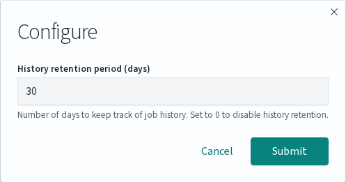 Scheduler history retention modal